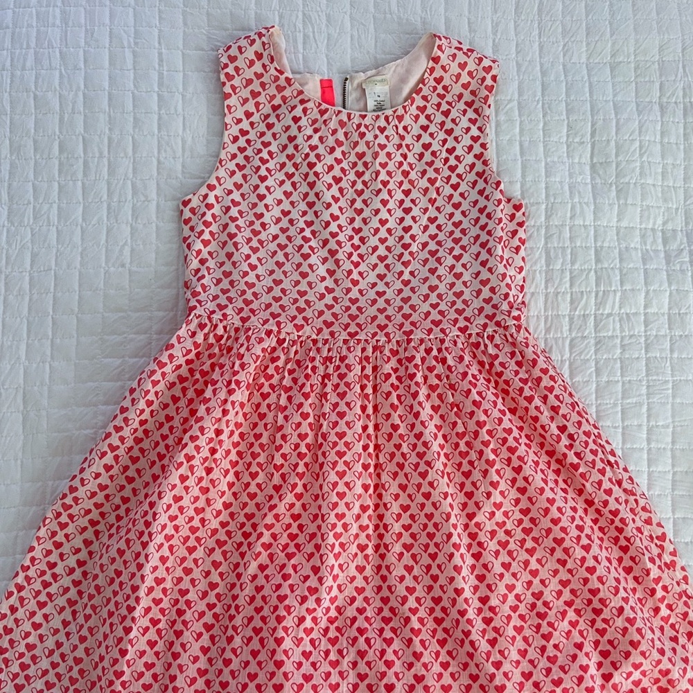 💕 CREWCUTS WHITE DRESS With PINK HEARTS SIZE 10 💕